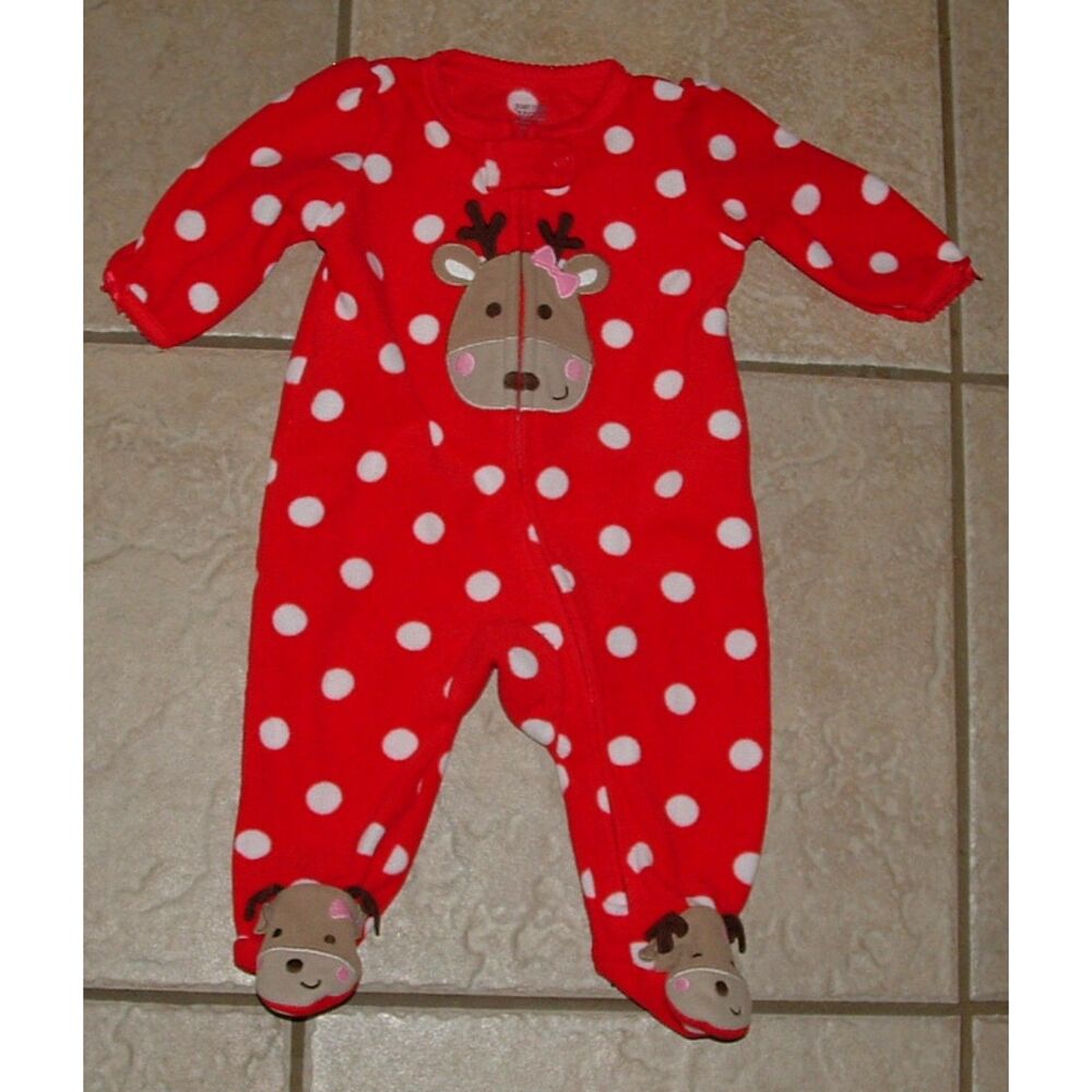 Girls Sz 3 Months Soft Fleece Holiday Christmas Reindeer Footed Pajama Sleeper